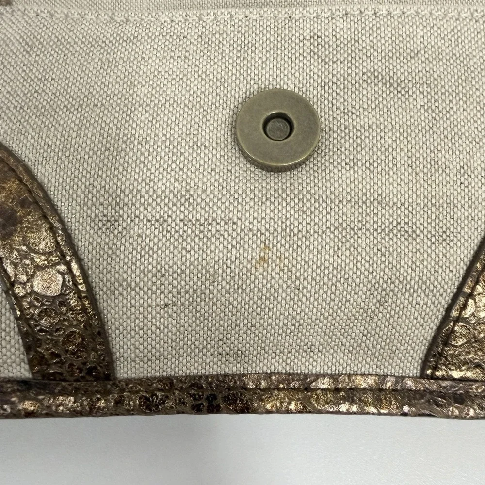 Isabella Fiore Clutch Bag Purse City Lights Clara Bronze Flax Leather & Linen